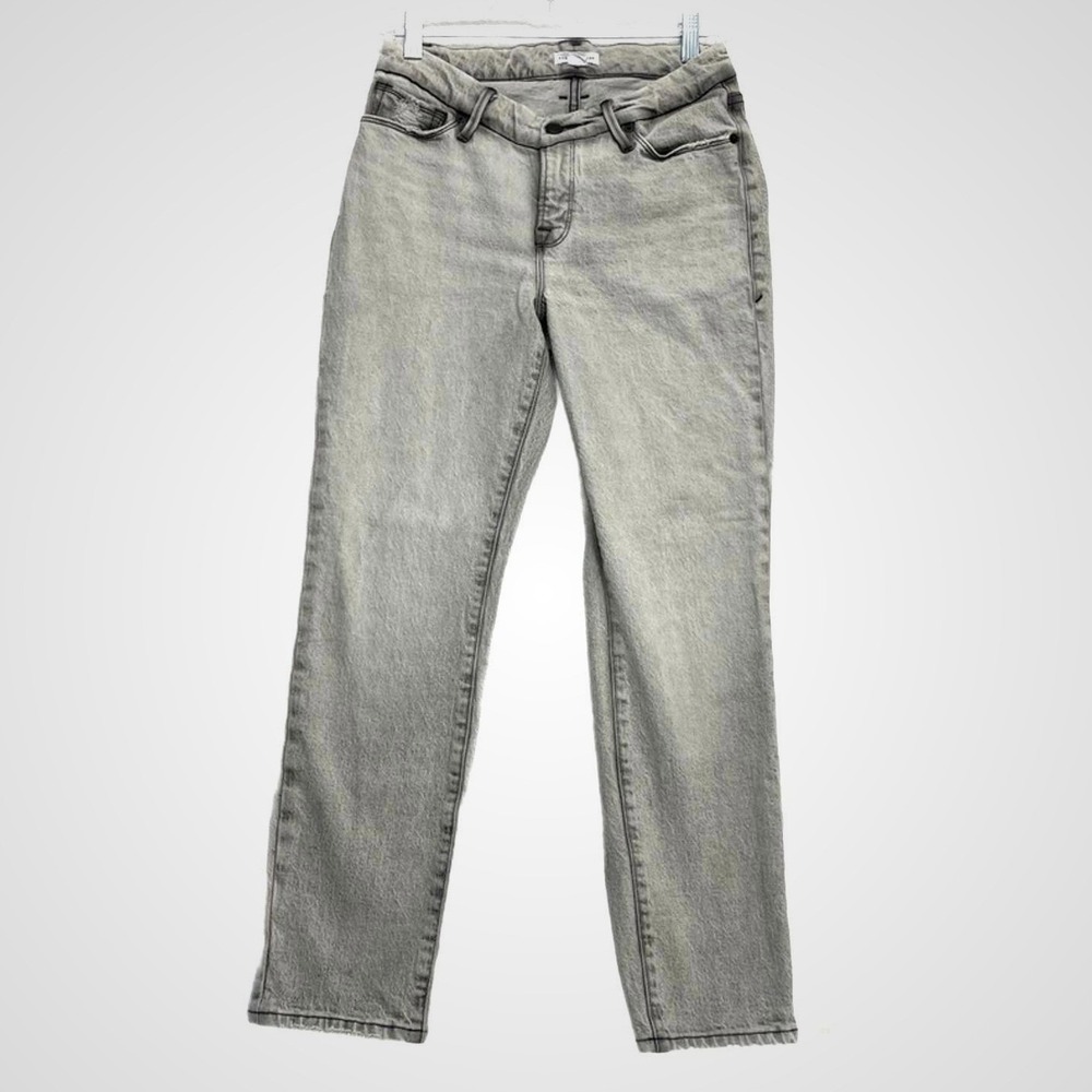 Womens GOOD AMERICAN Straight Leg Jeans Size 2 Gray High Rise Distressed